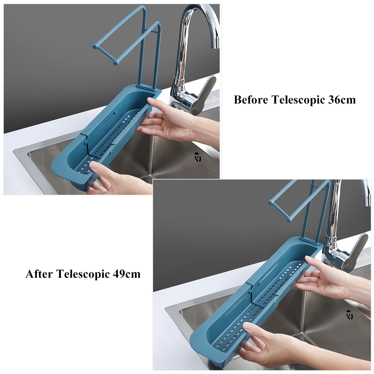 Égouttoir télescopique pour évier de cuisine, panier de rangement, porte-robinet réglable, accessoires de salle de bain
