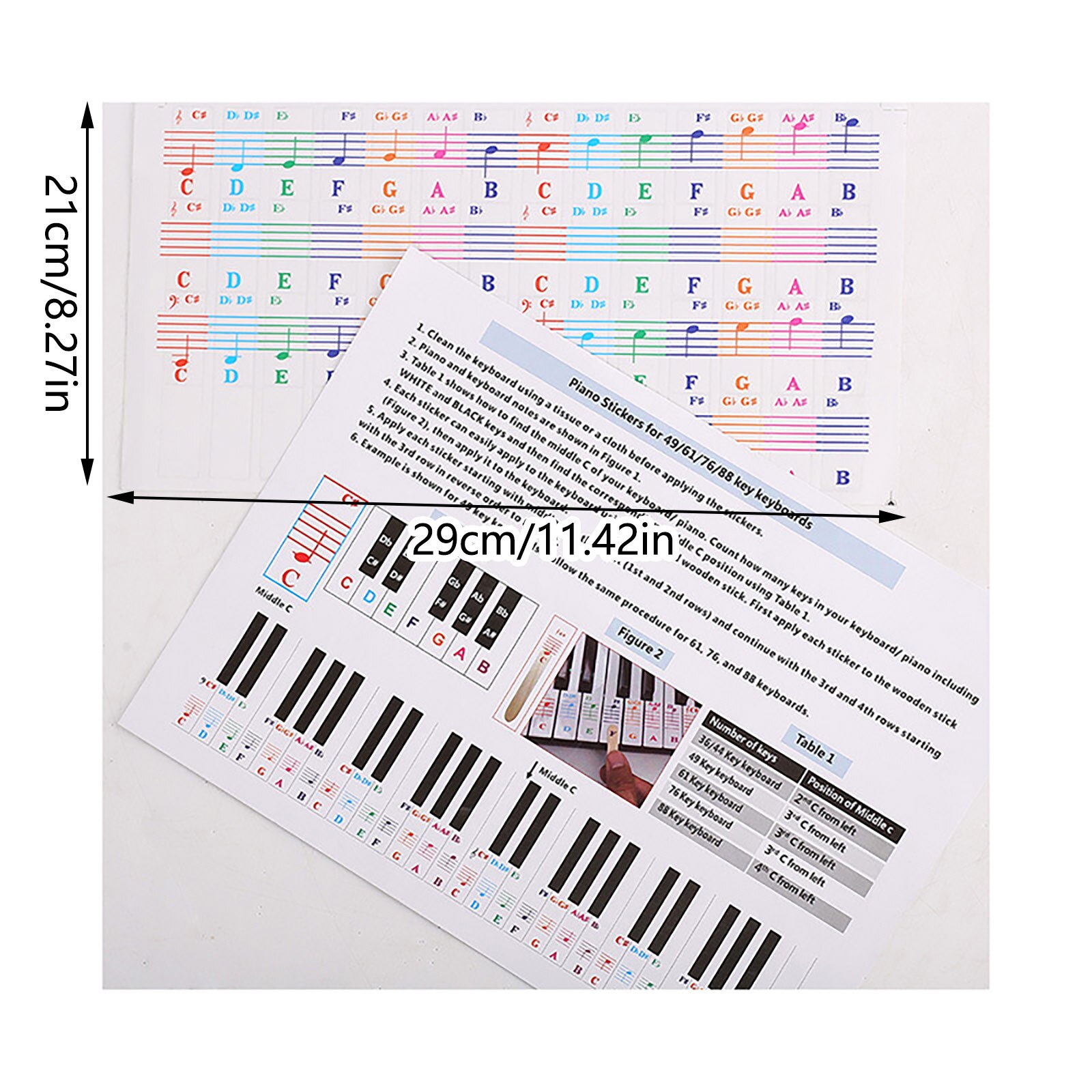 Piano Keyboard Sticker 25/49/61/76/88 Key-removable Transparent Sticker Piano Spectrum Sticker Symbol Electronic Keyboard Stave