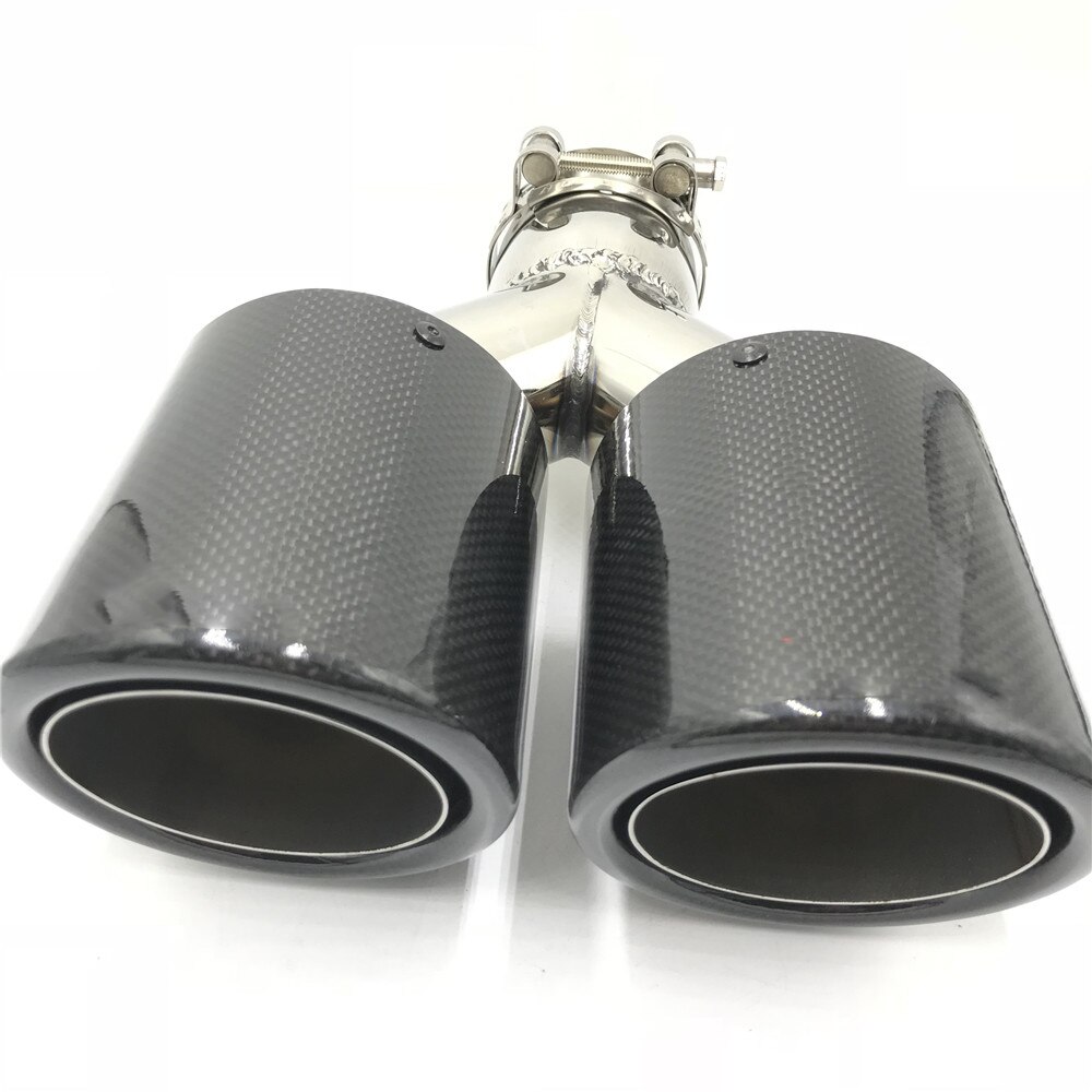 1 Piece Car Universal Glossy Carbon Fiber Exhaust Muffler Tip Auto Double Silver Stainless Steel Exhaust Pipe For Ak