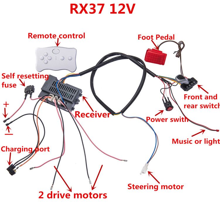 2025 complete sets of  rx74- 24 v /rx37 12 v children's electric cars, diy accessories, wires, receiver, remote control, toy, dual drive