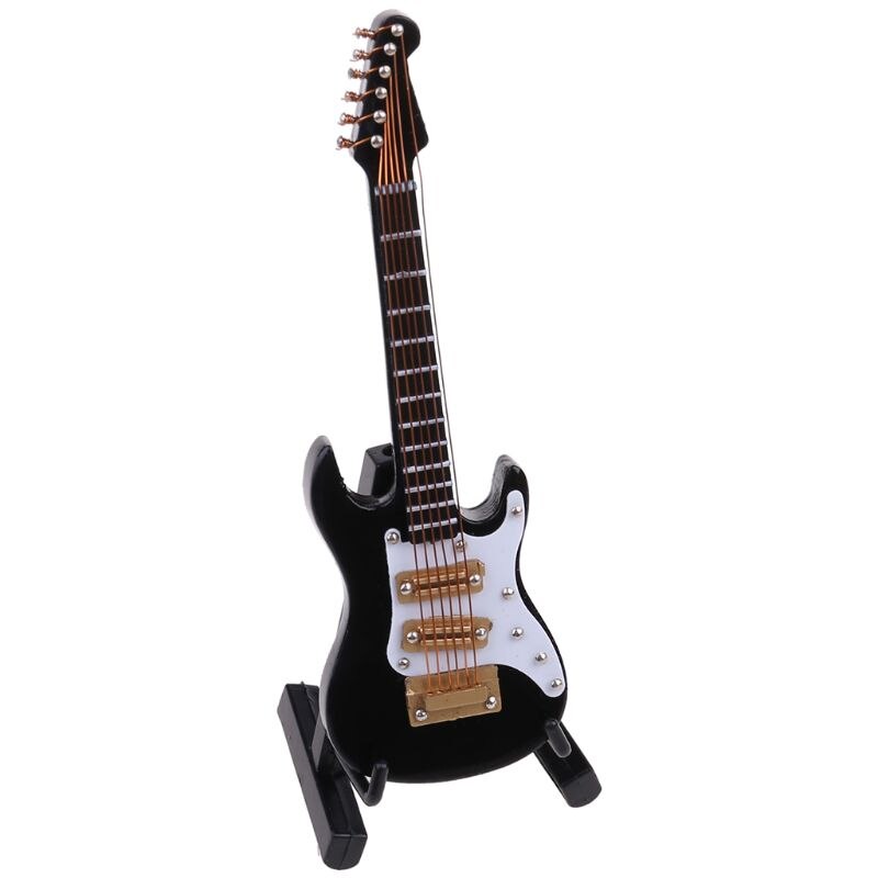 1 pc 10cm miniature elektrisk guitar replika med kassestativ musikinstrument model: Sort
