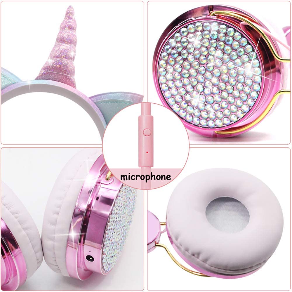 Einhorn Kinder Rosa Kopfhörer für Mädchen Kinder Teens Wired Headset w/Microphonefor Schule Geburtstag Weihnachten Einhorn