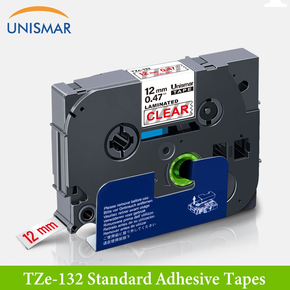 Unismar blanco en claro TZ-135 12mm cinta para etiquetas laminada hermano TZe 334 TZ cinta para P touch PT-D210 PT-H110 fabricante de etiquetas: Red on Clear