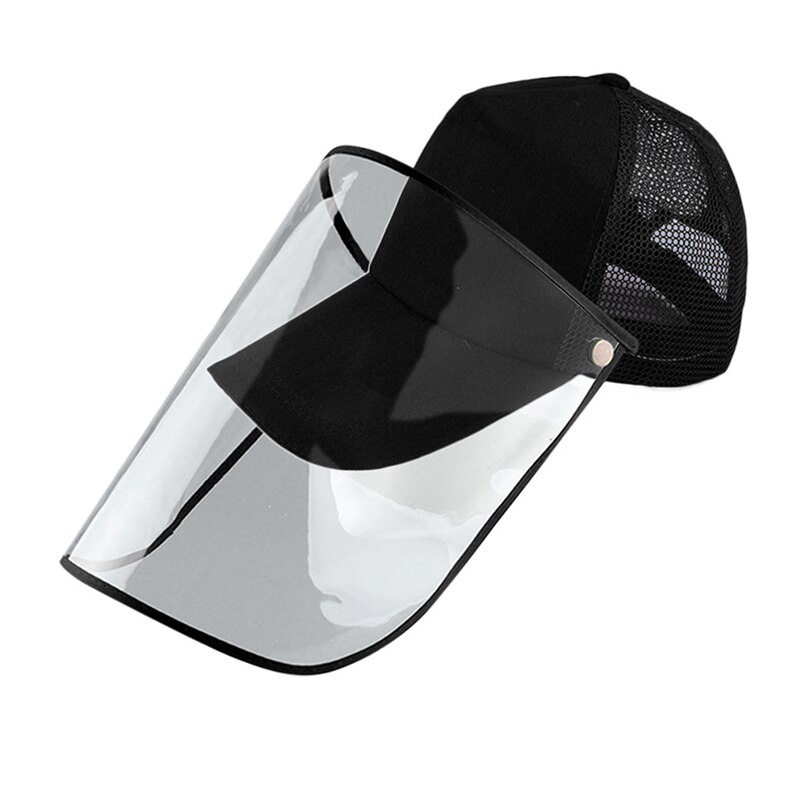 Anti-Spitting Beschermende Baseball Cap Met Stofdicht Transparant Cover Outdoor Gezicht Cover Caps H7JP: Black