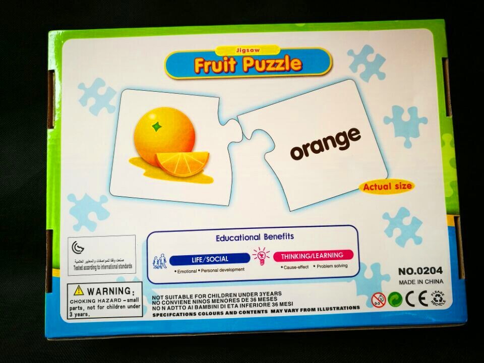 Fruits Puzzle English Cardboard Puzzle English Enlightening Early Education Learning Children's Cognitive Puzzle Toy