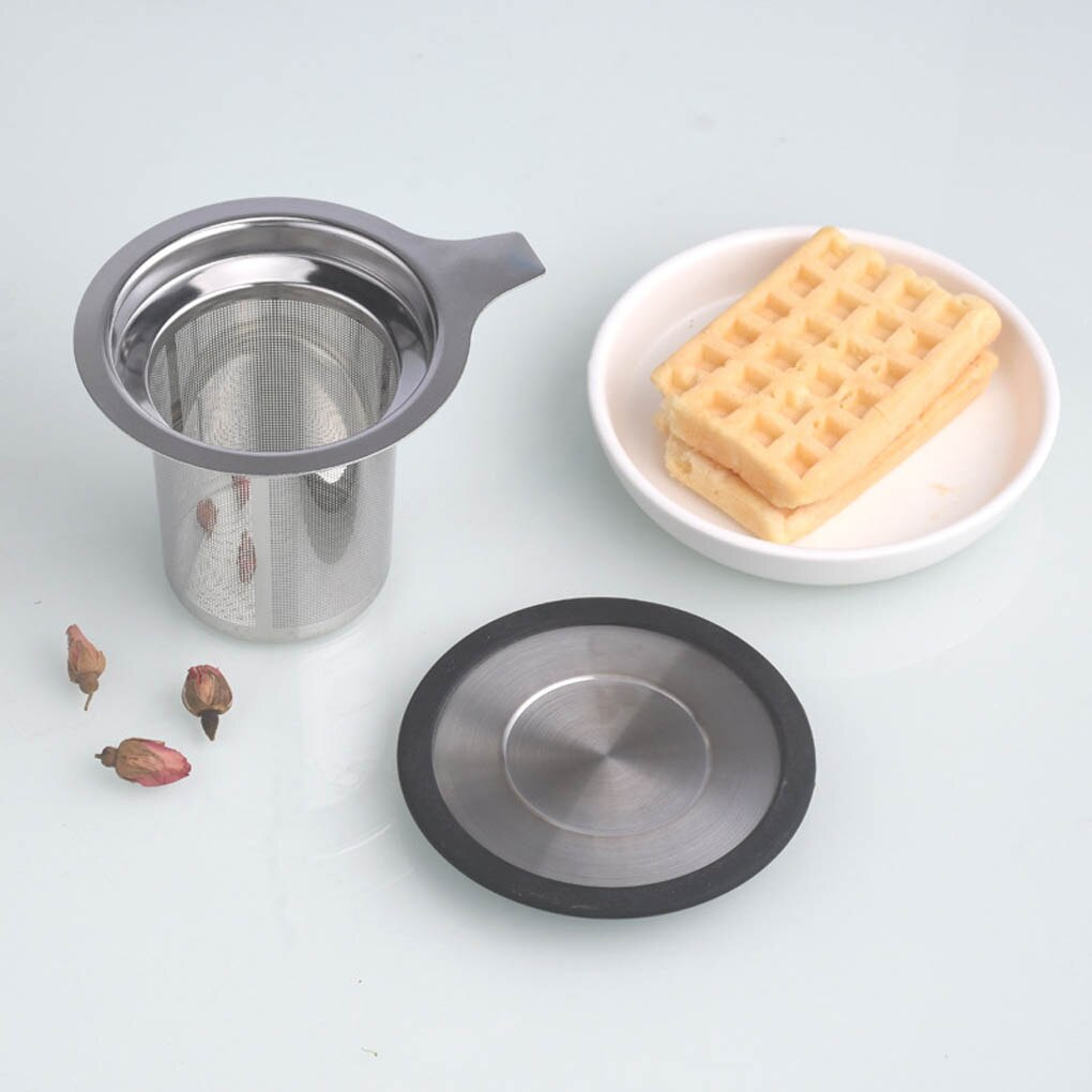 Double Handles Tea Infuser with Lid Stainless Steel Fine Mesh Coffee Filter Teapot Cup Hanging Loose Leaf Tea Strainer