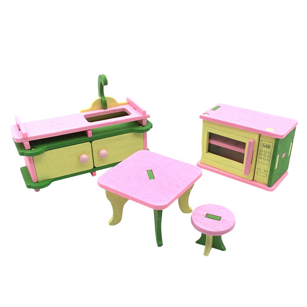 Kid Wooden Pretend Play Furniture Toy Doll Accessories Furniture Dolls House Miniature Bath Bed Living Room Children Toy: G