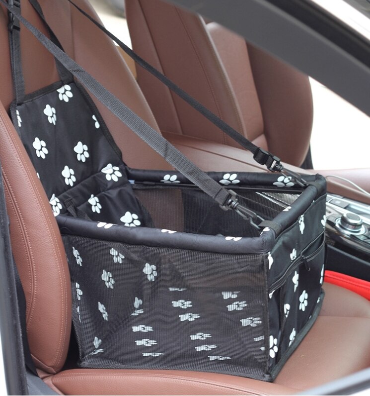 Travel Pet Dog Car Carrier Seat Bag for dogs in the car Safety Pet Transport print paw Car Folding Hammock autogamic for dogs: black
