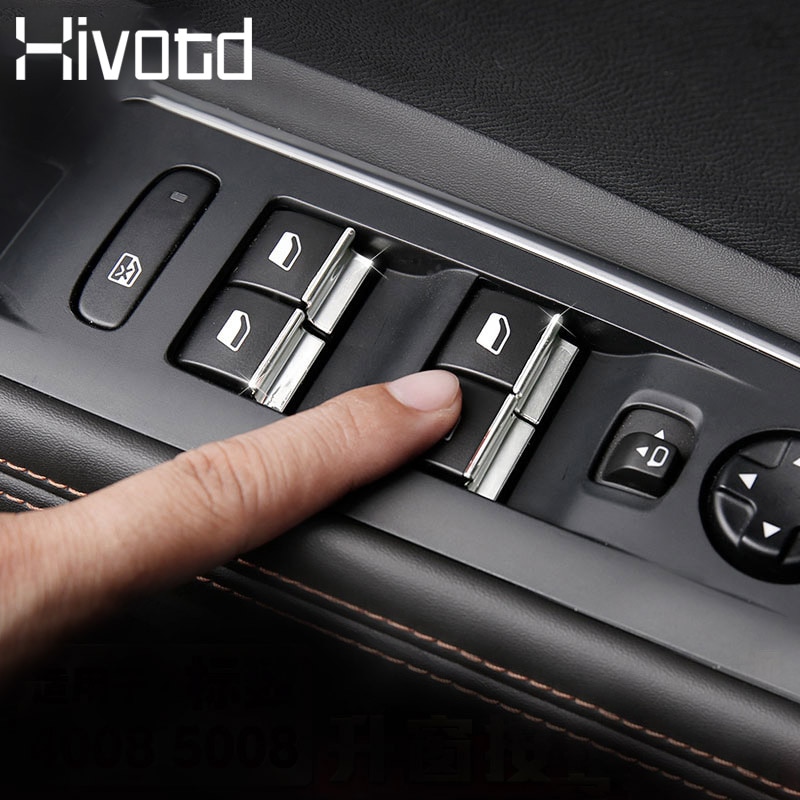Hivotd til peugeot 3008 gt / 5008 gt bil styling abs bil dør vinduer løfteknap kontakt pailletter trim tilbehør