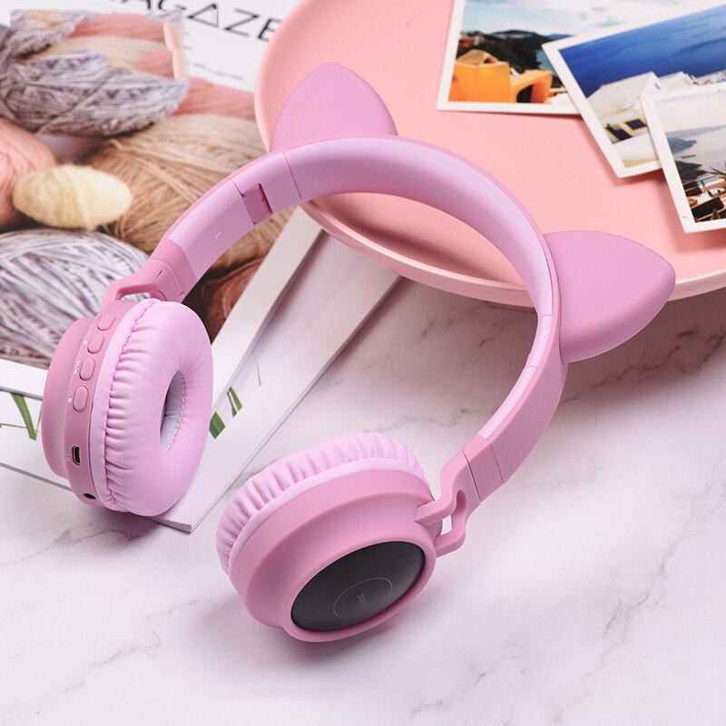 HOCO Gaming LED bluetooth casque fille casque pour téléphone musique PC ordinateur portable enfants casque TF carte 3.5mm prise avec microphone