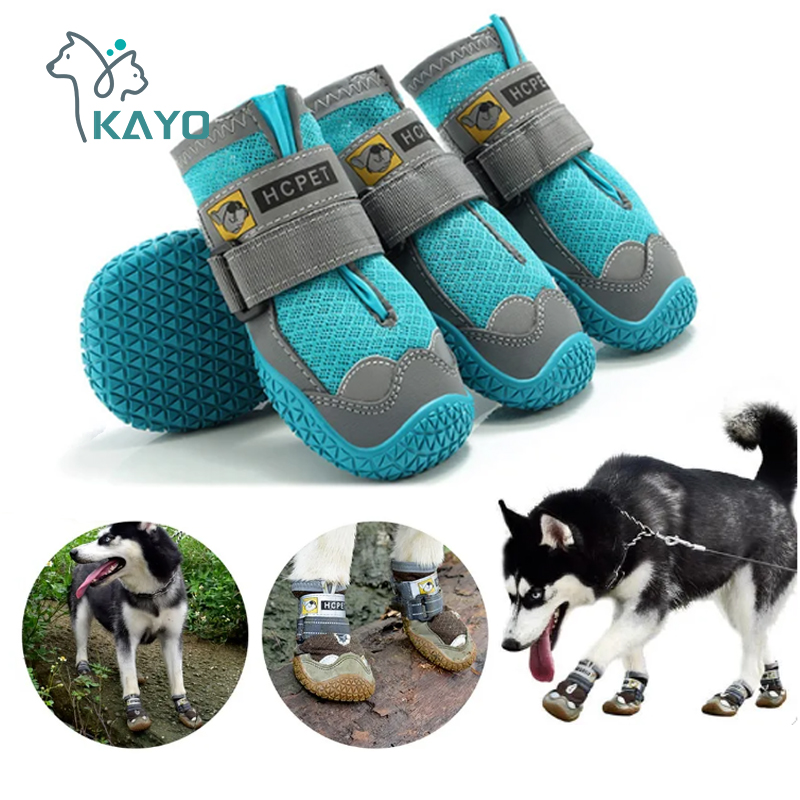 Anti-derrapante durável Pet Shoes para cães grandes, respirável, profissional, ao ar livre, caminhadas, sola de borracha, 4pcs por conjunto