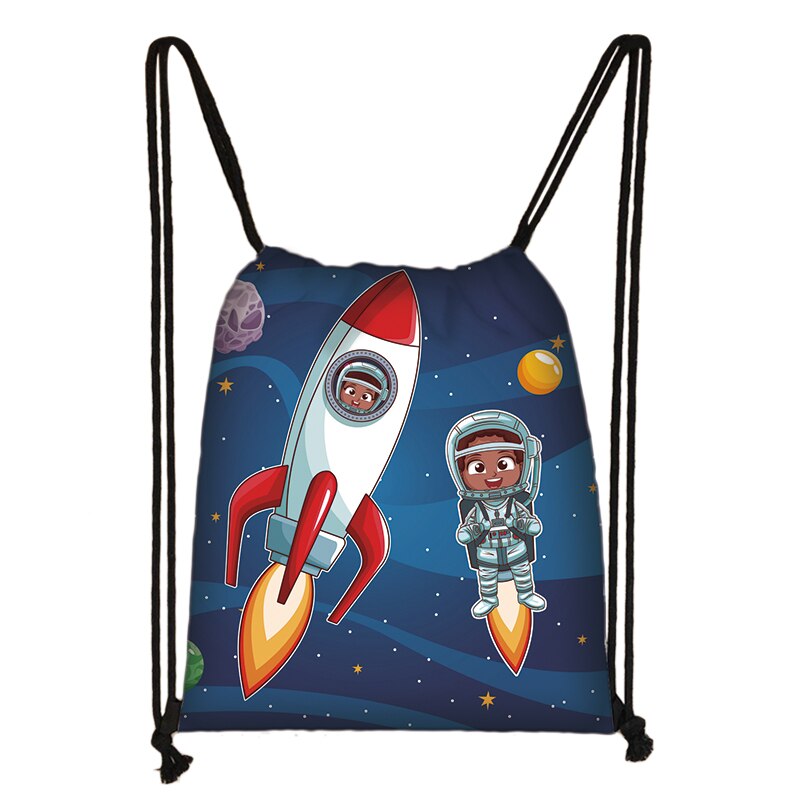 Astronaut Rocket Spaceship Drawstring Bag Teenager Boys Girls Storage Bag Galaxy Travel Backpack Kids Bookbag Shopping Bags