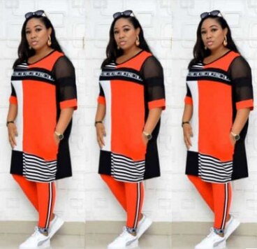 2 pezzo di impostato Abbigliamento Donna Africa Le Donne A Righe Lettere Mezza Manica Maglione Magliette E Camicette E pantaloni donne africane vestito di abbigliamento africano