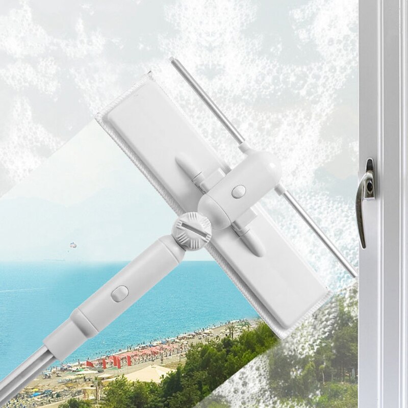 Window Cleaner Glass Cleaning Brush Tool with 180 Squeegee Head Extension Pole for Indoor and Outdoor Windows