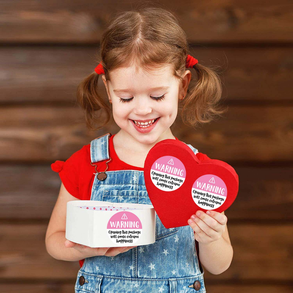 120 Uds. Etiquetas adorables de advertencia de felicidad extrema en negro y rosa, pegatinas de embalaje de agradecimiento de 1,5 pulgadas, sello de sobre para envolver