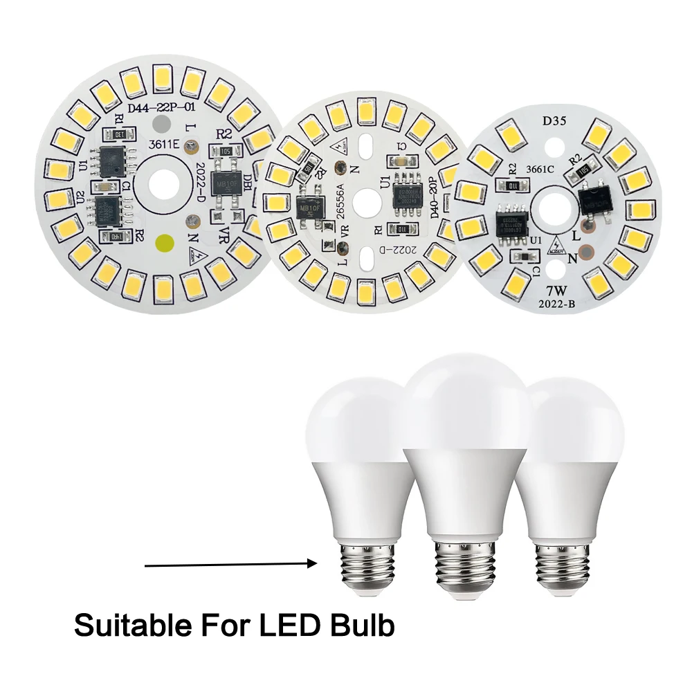 10 Uds. Chip de bombilla LED sin controlador 18W 15W 12W 9W 7W 5W 3W SMD 2835 cuenta de lámpara redonda AC 220V bombilla Chip iluminación foco luz jabalí