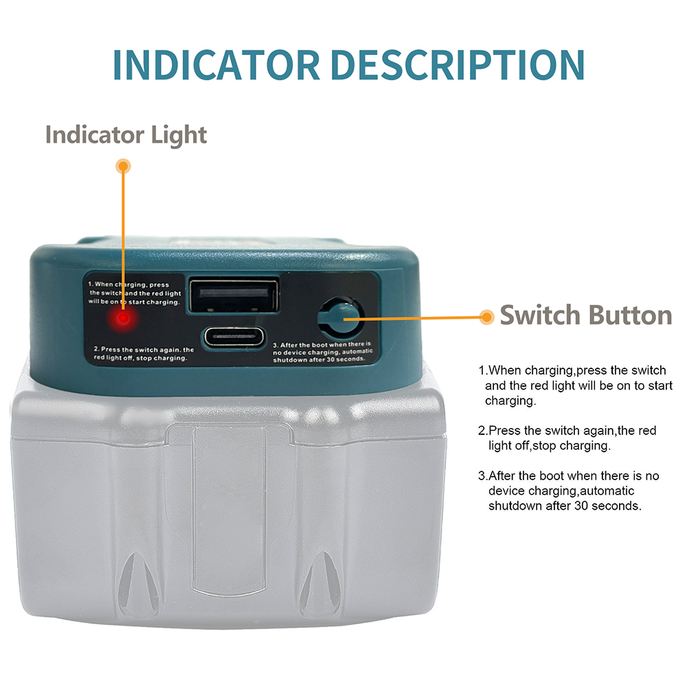Verbeterde USB-opladeradapter voor Makita 18V Li-ion met USB Type-C batterijhouder snel opladen