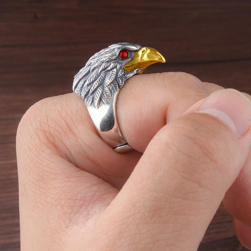 s925 silver original Japanese and Korean trendy retro exaggerated domineering eagle opening adjustable men's ring