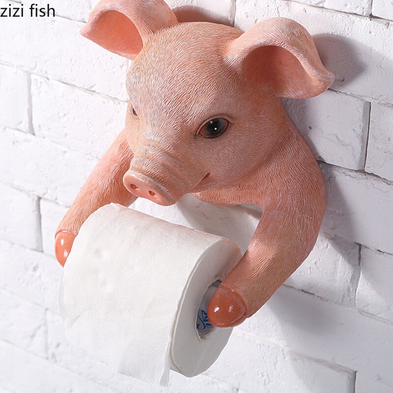 Pink Pig Roll Holders Bathroom Resin Pig Towel Holder Paper Towel Dispenser Toilet Modern Bathroom Shelf Holder Punch Free Hook