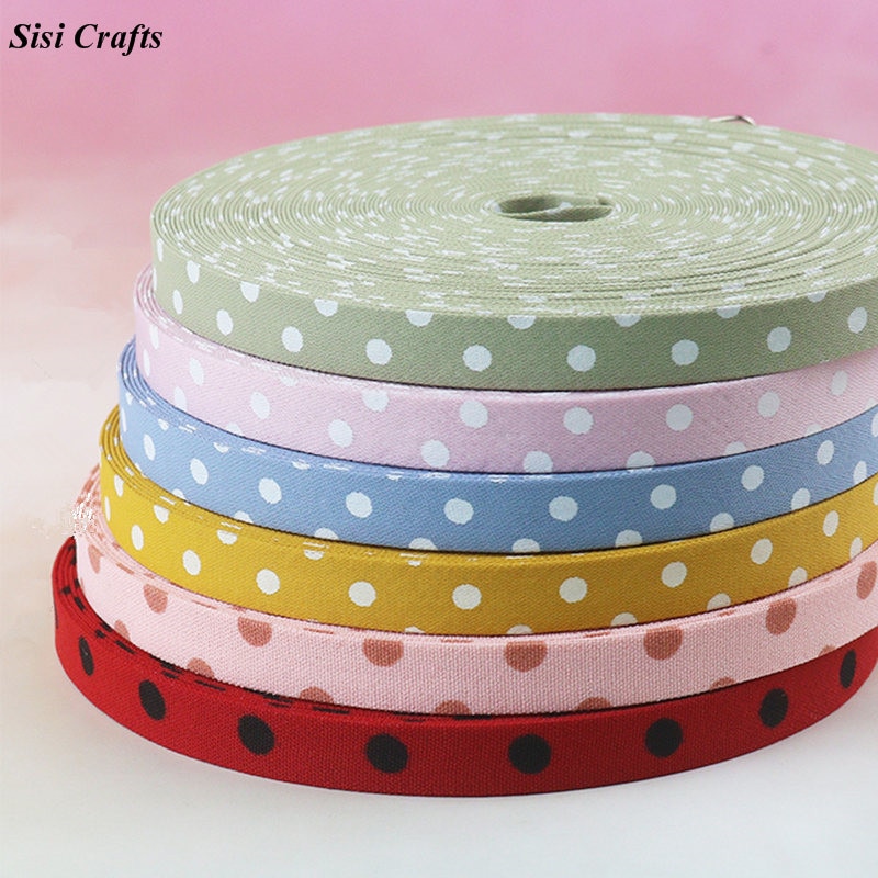 Sisi Crafts 10 25 50mm Print Layering Fabric Tape Grosgrain Ribbon Dots Bias DIY Garment Hair Bow Tie Collar Handmade Accessory