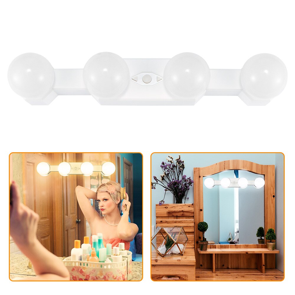 Bærbar spejl lys makeup lampe ledningsfri genopladelig lys med 4 led pærer justerbare