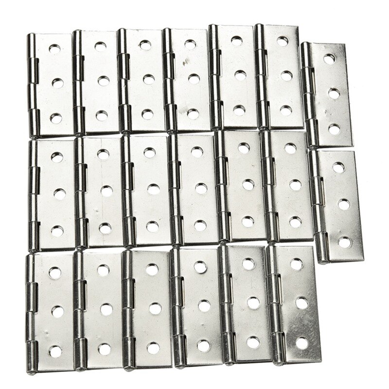 Uxcell 20-Pack Stainless Steel Butt Hinges – 2.2" X 1.2" With 6 Mounting Holes, Silver Tone, For Cabinets, Boxes & Doors