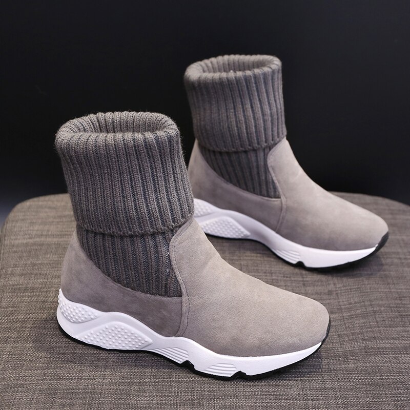 Dam sock boots ankel boots dam mjuka vända snö boots kvinnor päls plysch platåskor