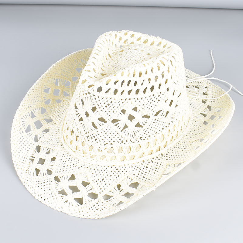 Sombrero de vaquero occidental para mujer y hombre, gorra de sol de playa de verano , sombreros vaqueros de vaquera, sombrero de paja, sombrero de vaquero Vintage blanco y negro para mujer: Marfíl