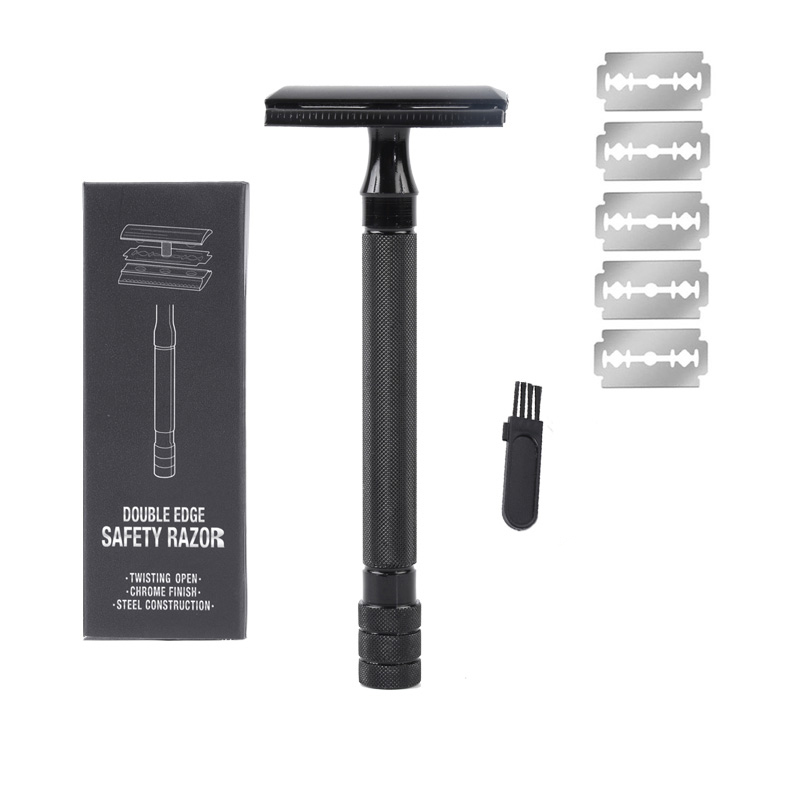 Maquinilla de afeitar de seguridad con cepillo para hombre, afeitadora clásica de depilación suave, doble filo, máquina de afeitar de acero inoxidable, cuchillas, maquinilla de afeitar: Morado