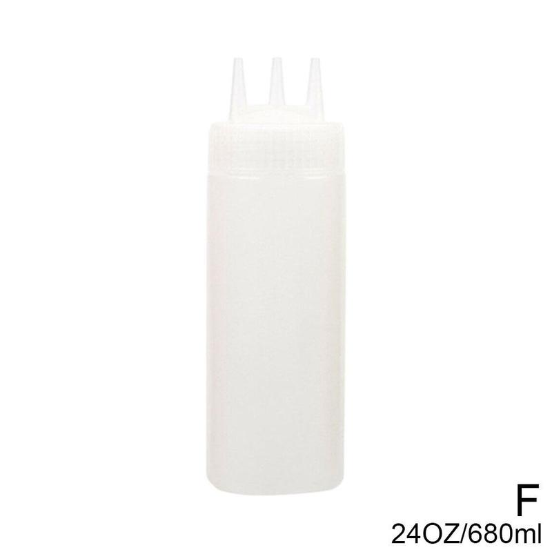 3 hole squeeze bottle screw cap squeeze bottle food grade plastic salad bottle ketchup mustard sauce mayonnaise soy sauce olive: F