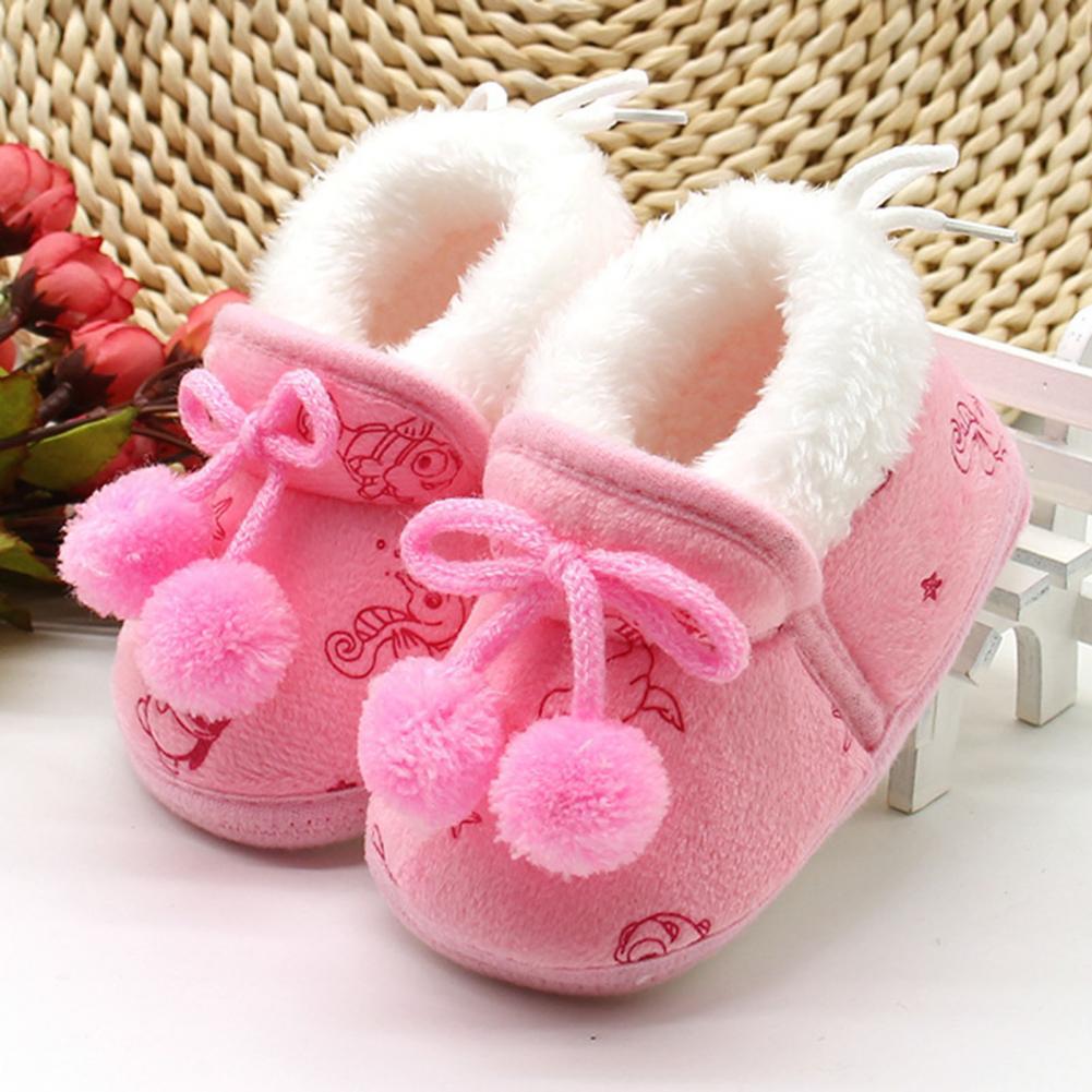 Herfst Winter 0-1 Jaar Oude Baby Meisjes Puffer Bal Zachte Tong Warme Peuter Schoenen Snoep Kleur Harige Laarzen kinderen Jaar