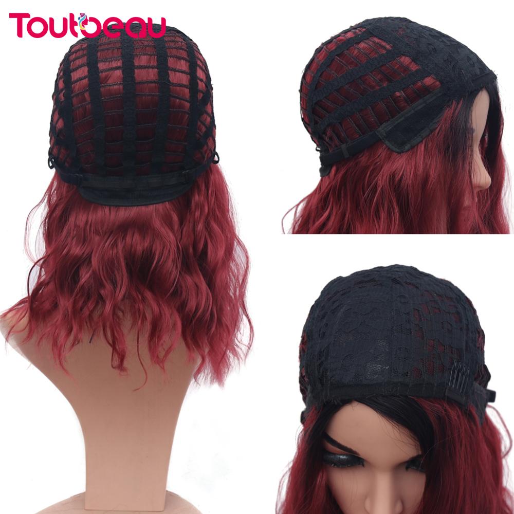 Ombre rot Perücken Synthetische Haar Kurze Lockige Bob Perücke Natürliche Wellenförmige Perücken Für Frauen Täglichen Party Cosplay Perücke Hitze Beständig 16 zoll 220g