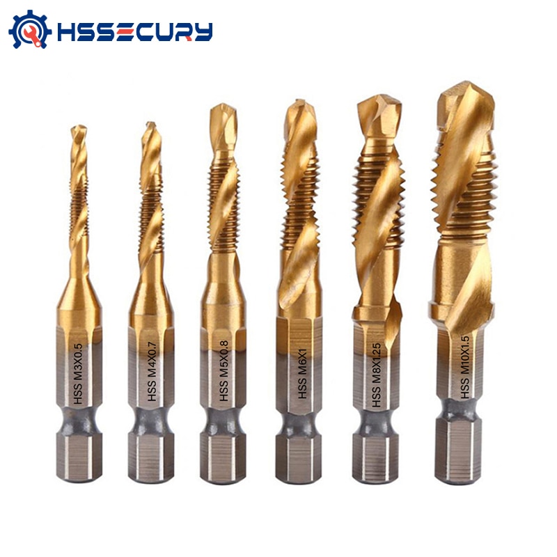 6Pcs Tap Drill Bit Hex Shank Titanium Plated HSS Screw Thread Metric Bit Screw Machine Compound Tap M3 M4 M5 M6 M8 M10 Hand Tool
