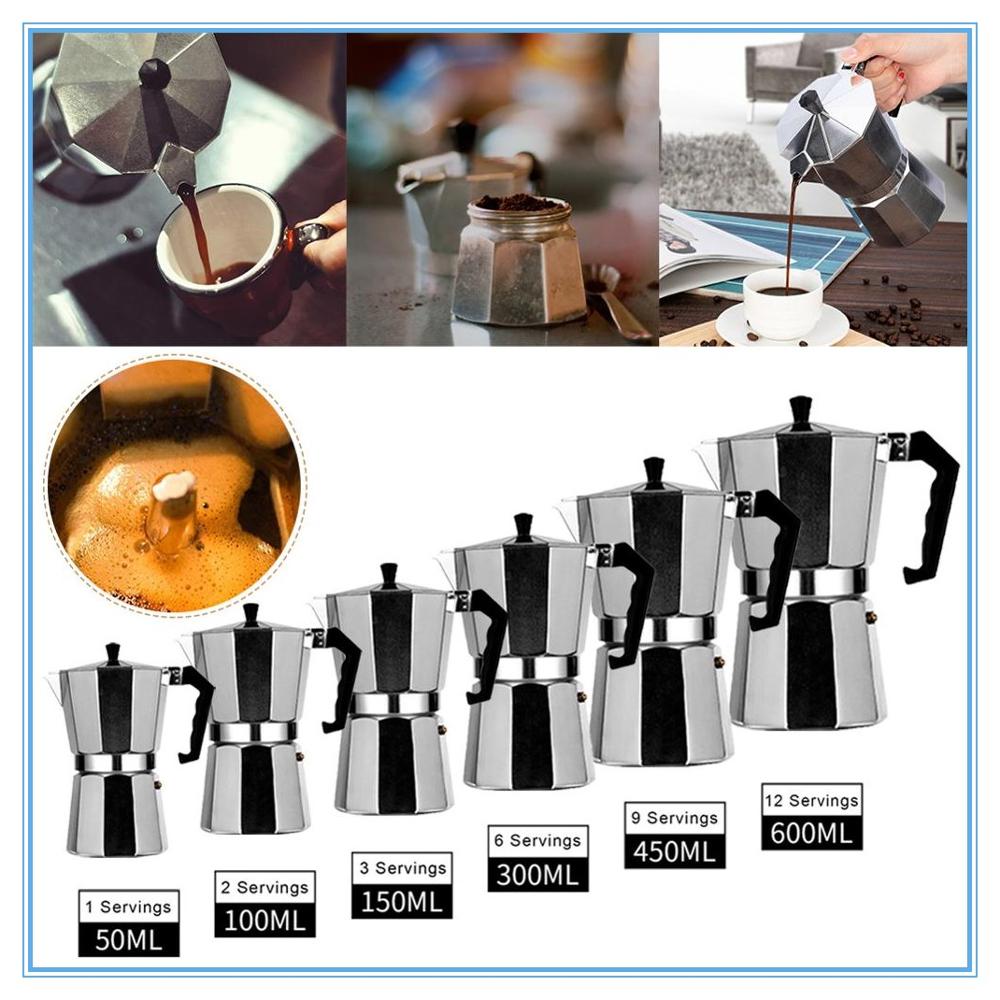 Mokka-koffiepot van aluminium, snel koffiezetapparaat voor op het fornuis, espressomachine voor op het fornuis, mokka-pot