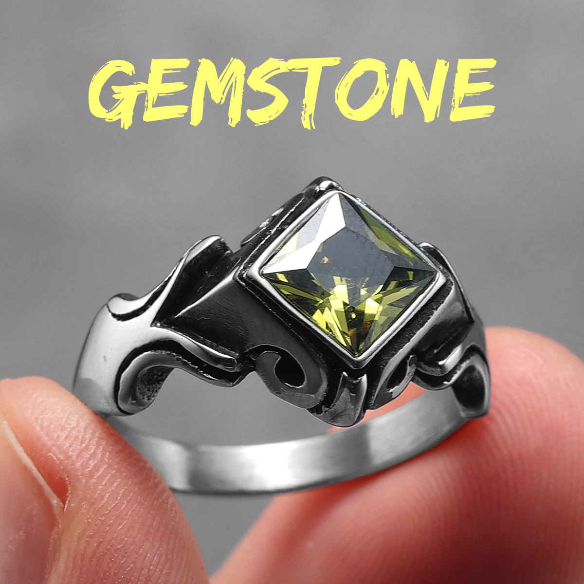 Bagues en acier inoxydable avec pierres précieuses multi-documents pour hommes et femmes, bijoux uniques, luxe, punk, accessoires, , ,: 8 / GRIS