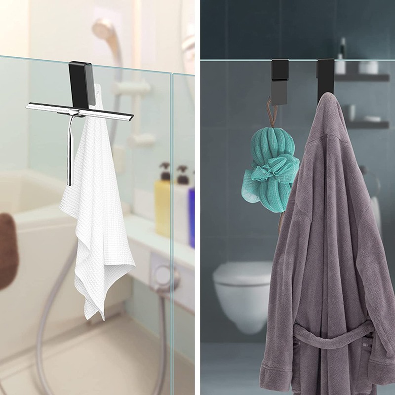 Raclette de douche noire avec crochet, noyau en acier inoxydable, nettoyage de salle de bains en Silicone, écran de fenêtre, essuie-glace de bain, nettoyeur de porte en verre