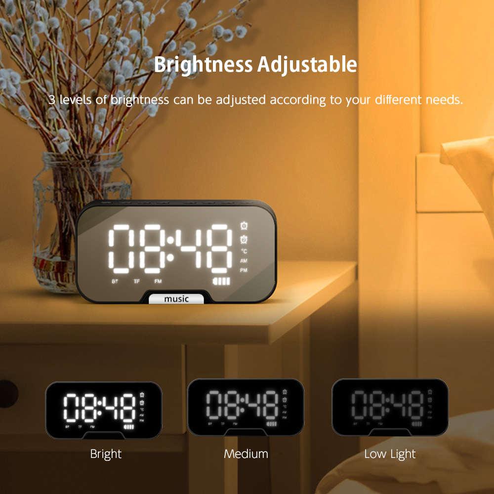 BT Musik Alarm Uhren Spiegel FM Radio LED Digital Uhr 2 Alarm Schlummern 24H Elektronische Uhr Dimmen Tisch Telefon stehen USB Uhren