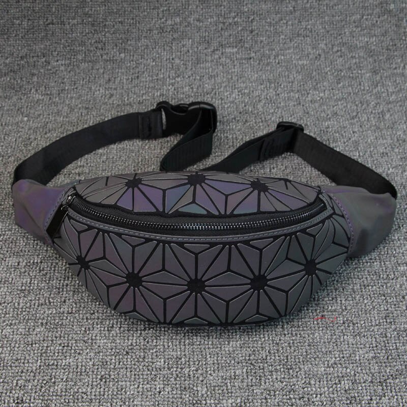 Dame midjeveske fanny pack luksusmerke geometrisk lysende belteveske holografisk reise menn brystvesker håndveske midjepakke: B