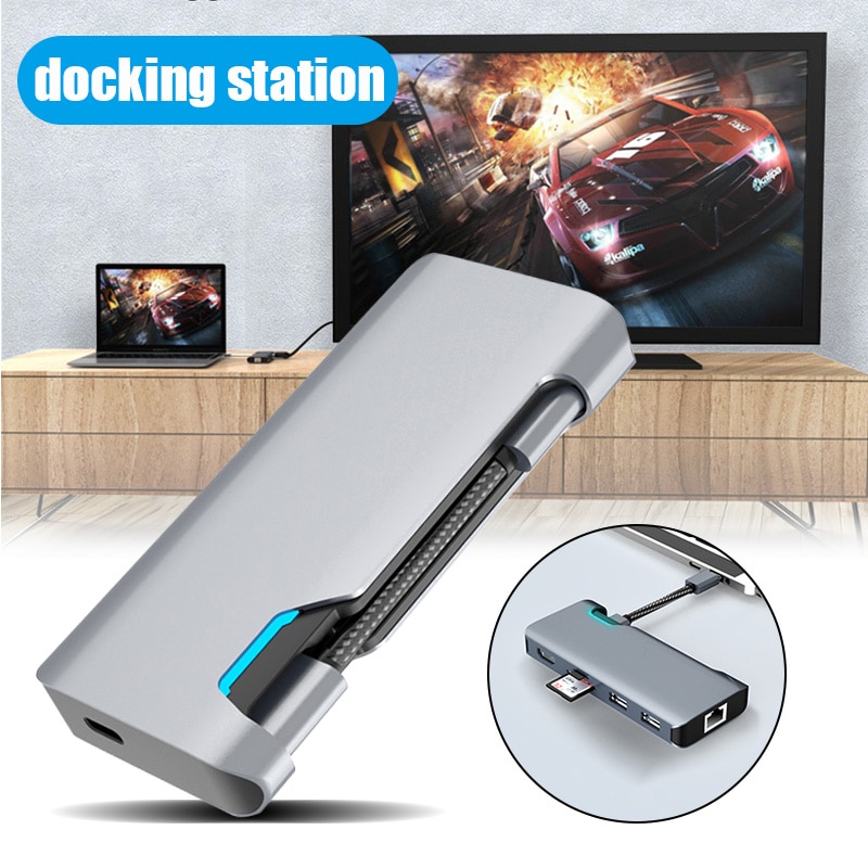 Type-c vers HDMI Hub PD RJ45 USB3.0 TF Portable pour le bureau à domicile souris d'ordinateur Portable h-best