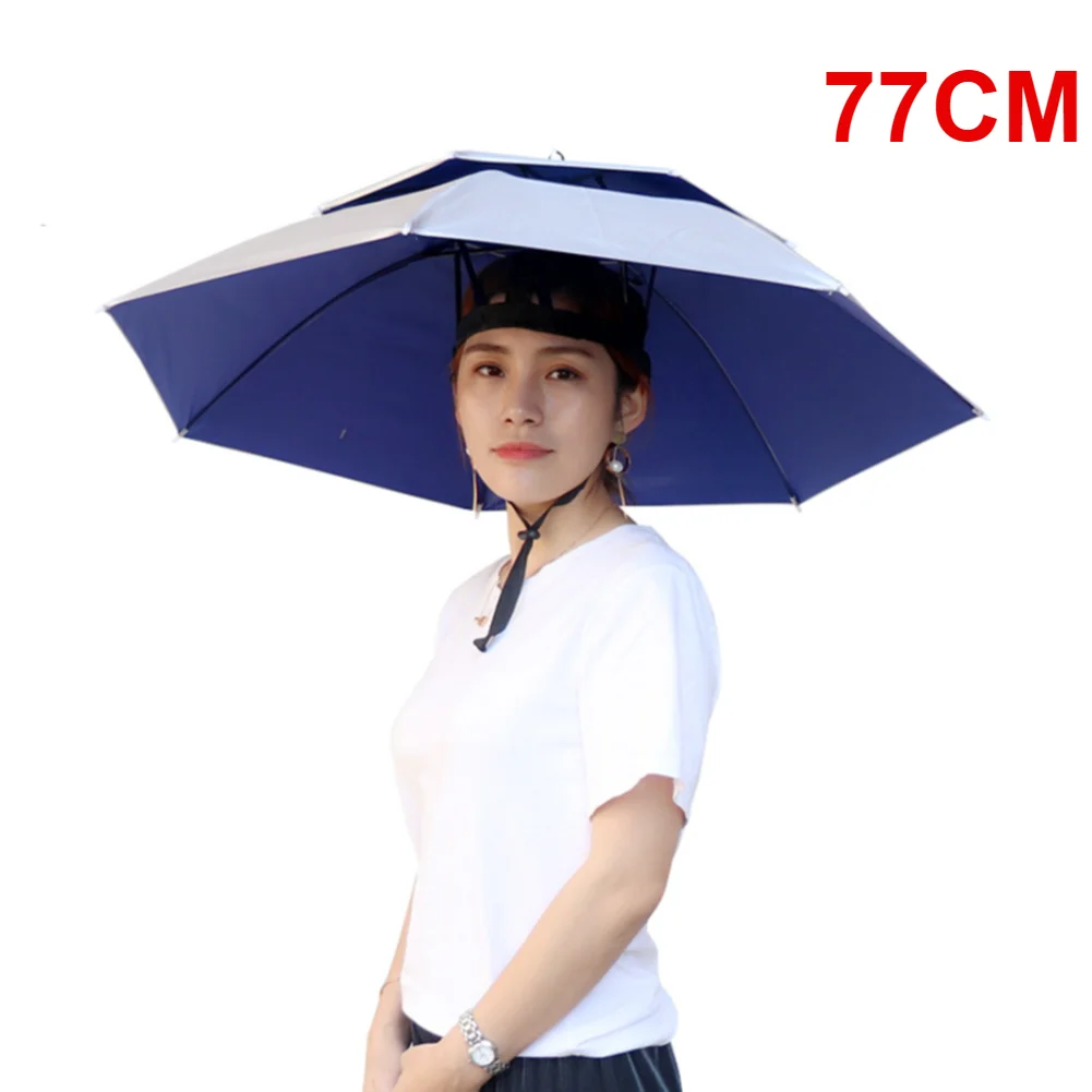 55/65/69/77/95cm Outdoor Fishing Caps Rain Umbrella Hat Foldable Fishing Sunshade Headwear Cap Waterproof Camping Beach Sun Hat: MULTI