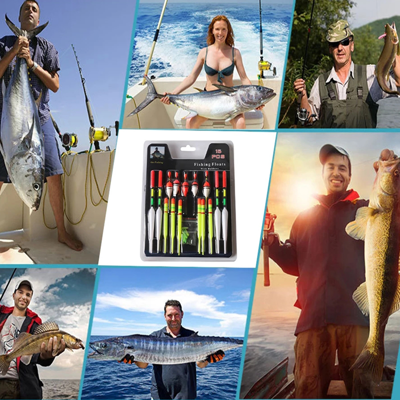 15pcs Fishing Floats Set Plastic Vertical Buoy Sea Fishing Floats Bobber Assorted Size Fishing Tackle Tools Accesories