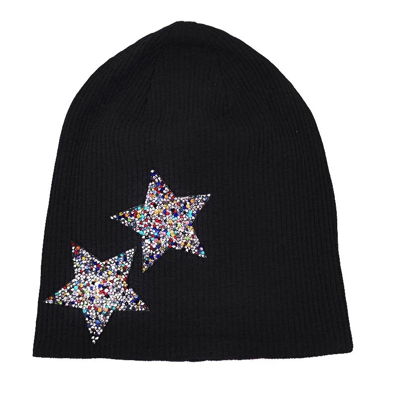 Gzhilovingl färgglada strass stjärnmössor hattar för kvinna dam höst vinter bomull ribbad slouch skullies hattar