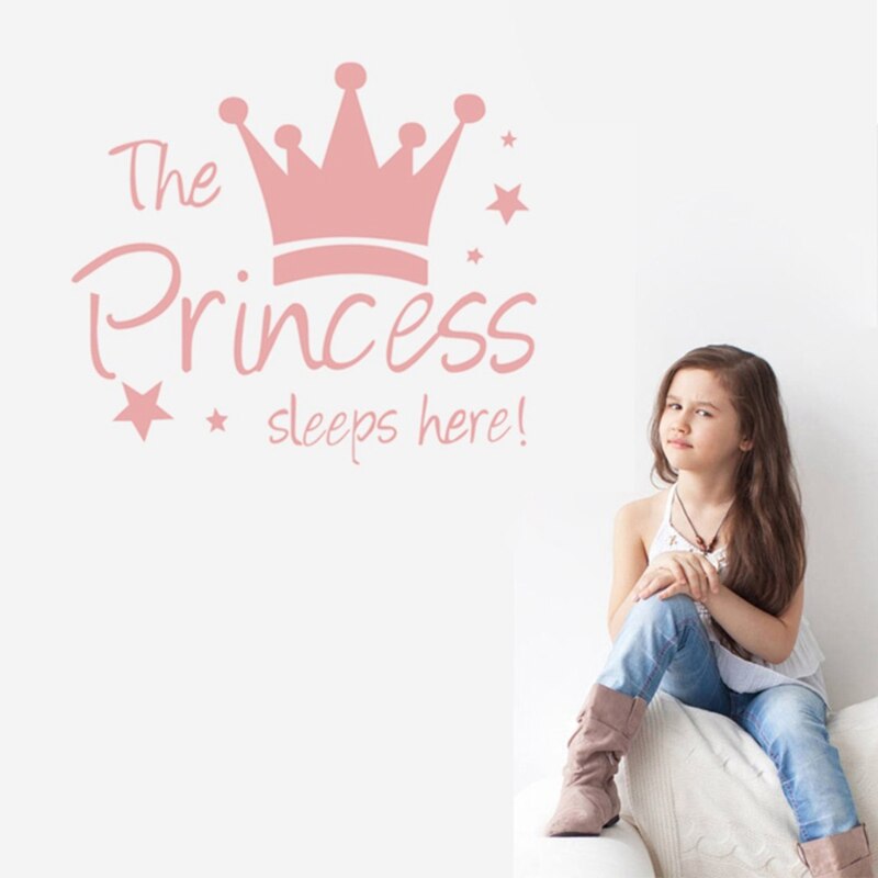 De Prinses Slaapt Hier Muursticker Roze Kroon Home Decor Woonkamer Decor Verwijderbare Vinyl Sticker Op De Muur Voor kids Meisje