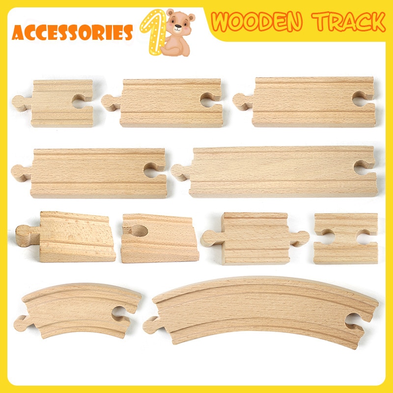 Wooden Train Track Accessories Beech Wood Train Railway Parts Straight Curve Tracks Fit Thomas Biro Train Toys for Kids