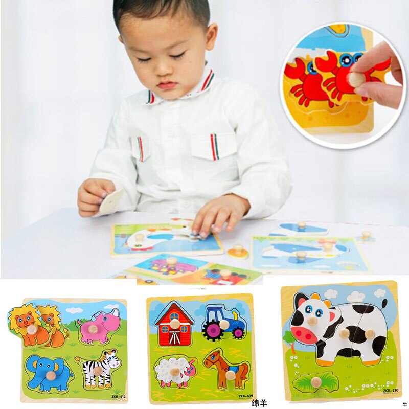 3d houten dier puzzels baby speelgoed hand greep ontwikkelingsgebied kinderen puzzel voor kinderen educatieve spelletjes 0-1- 2-3 jaar