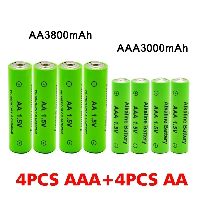 Pilas alcalinas recargables AA + AAA, 1,5 V, 3800mAh/1,5 V, 3000mah, linterna, reproductor de MP3, reloj, juguetes, reemplaza la batería Ni-Mh: Negro