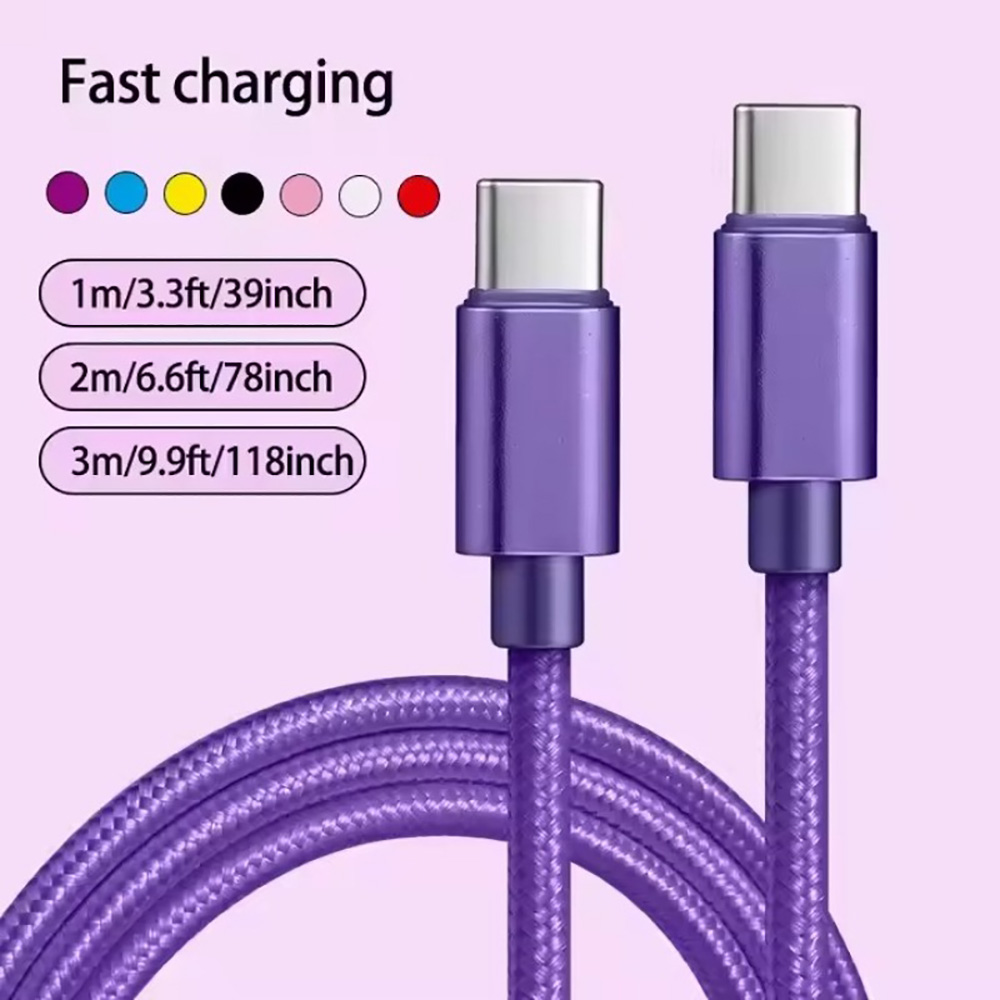 66w 5a usb c till typ c snabbladdningskabel usb typ c till typ-c flätad nylonadapterkabel för snabbladdning 1m 2m 3m