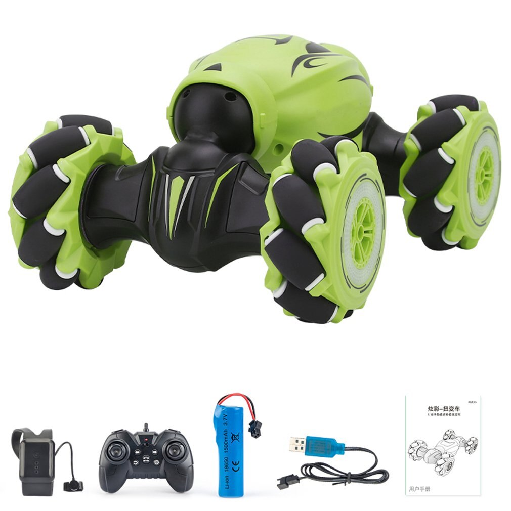 D876 1:16 4WD Rc Auto Gebaar Sensor Muziek Licht Twist Hoge Snelheid Stunt Afstandsbediening Off Road Drift Voertuig Auto: green