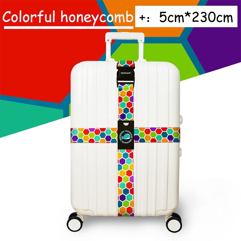 Luggage Strap Adjustable Travel Cross Belt Packing Suitcase Safe Buckle rope Baggage Belt Travel Accessories Colorful Safe Strap: Colorful honeycomb
