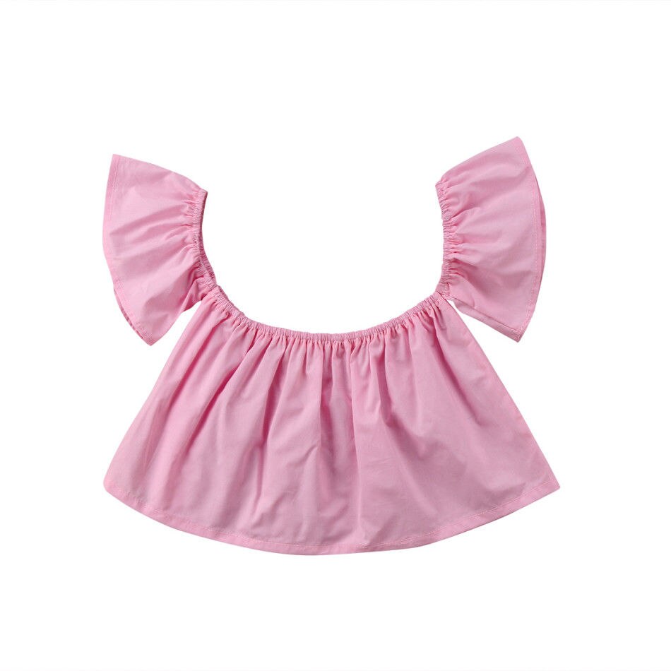 Newborn Infant Baby Girls Off Shoulder Solid Pink White Black Crop Top T-shirt Blouse Clothes Cute Summer Clothing: Pink / 24M